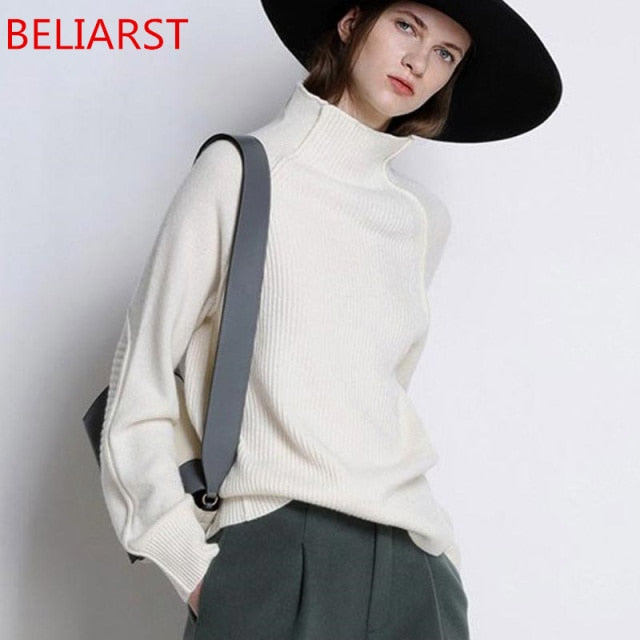 BELIARST New Autumn and Winter Cashmere Sweater Women High-Collar Thickened Pullover Loose Sweater Large Size Knitted Wool Shirt