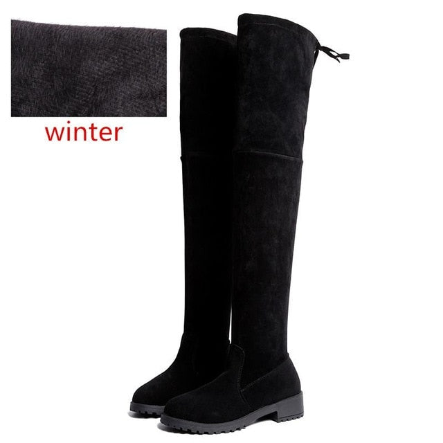 Size 35-41 Winter Over The Knee Boots Women Stretch Fabric Thigh High Sexy Woman Shoes Long Bota Feminina zapatos de mujer  #66