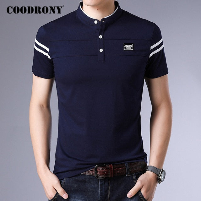 COODRONY Brand Summer Short Sleeve T Shirt Men Cotton Tee Shirt Homme Streetwear Fashion Stand Collar T-Shirt Men Clothes C5096S