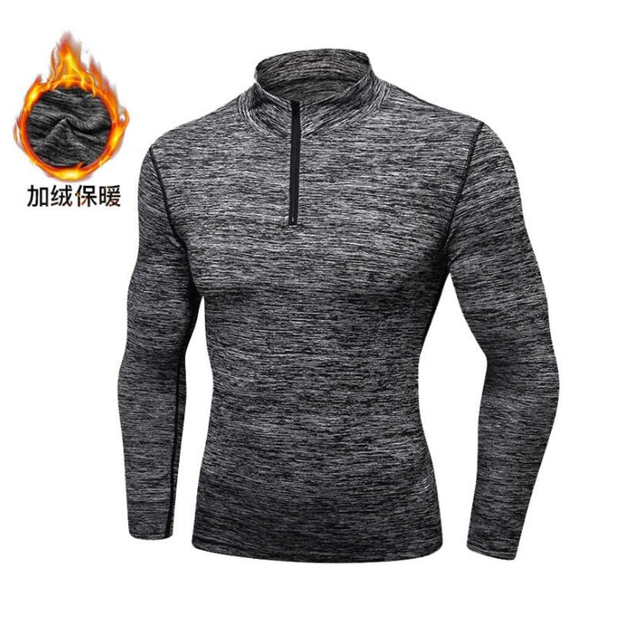 Men's Thermal Fleece Running T-shirt Workout Sports Tops Winter Warm Down Shirt Zipper Gym Jogging Yoga Training Hoodies EU Size