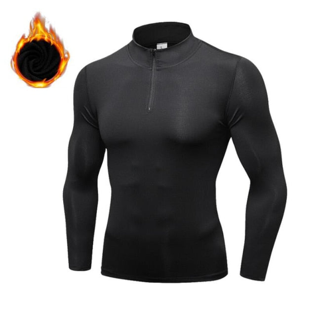 Men's Thermal Fleece Running T-shirt Workout Sports Tops Winter Warm Down Shirt Zipper Gym Jogging Yoga Training Hoodies EU Size