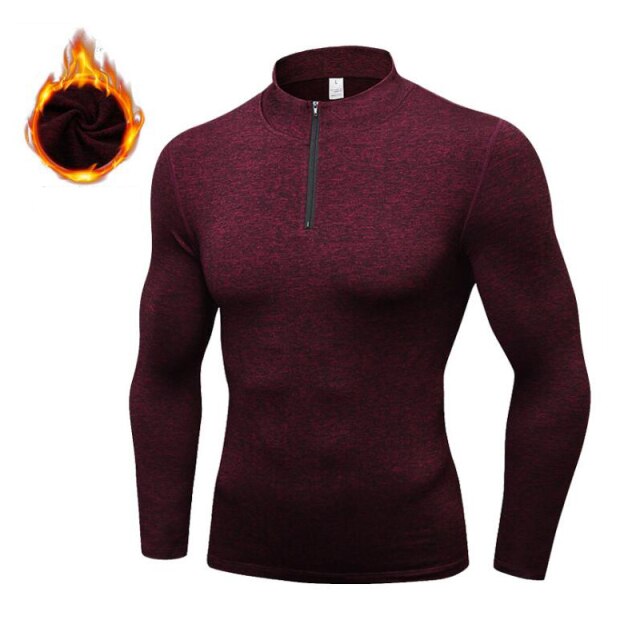 Men's Thermal Fleece Running T-shirt Workout Sports Tops Winter Warm Down Shirt Zipper Gym Jogging Yoga Training Hoodies EU Size