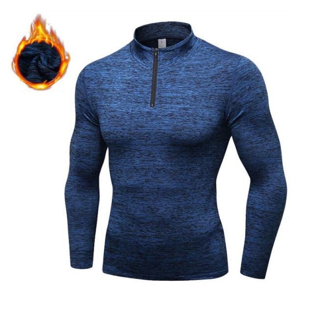 Men's Thermal Fleece Running T-shirt Workout Sports Tops Winter Warm Down Shirt Zipper Gym Jogging Yoga Training Hoodies EU Size