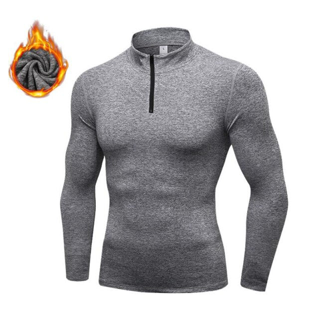 Men's Thermal Fleece Running T-shirt Workout Sports Tops Winter Warm Down Shirt Zipper Gym Jogging Yoga Training Hoodies EU Size