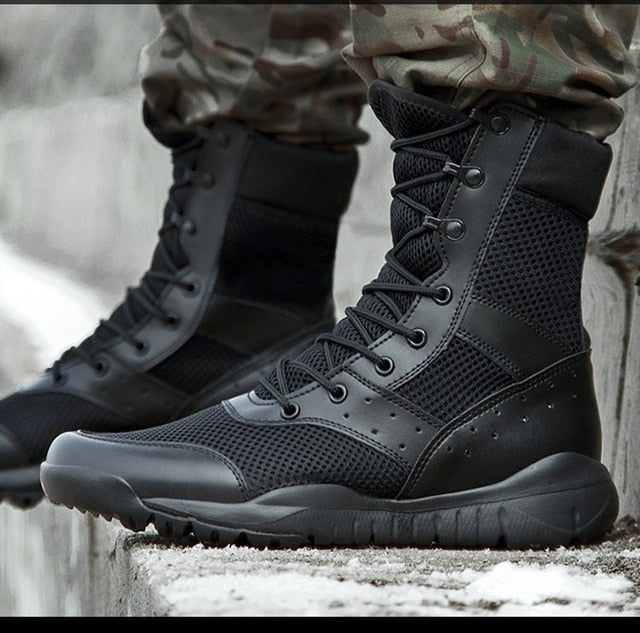 Summer Combat Boot Men Women Climbing Training Lightweight Waterproof Tactical Boots Outdoor Hiking Breathable Mesh Army Shoes