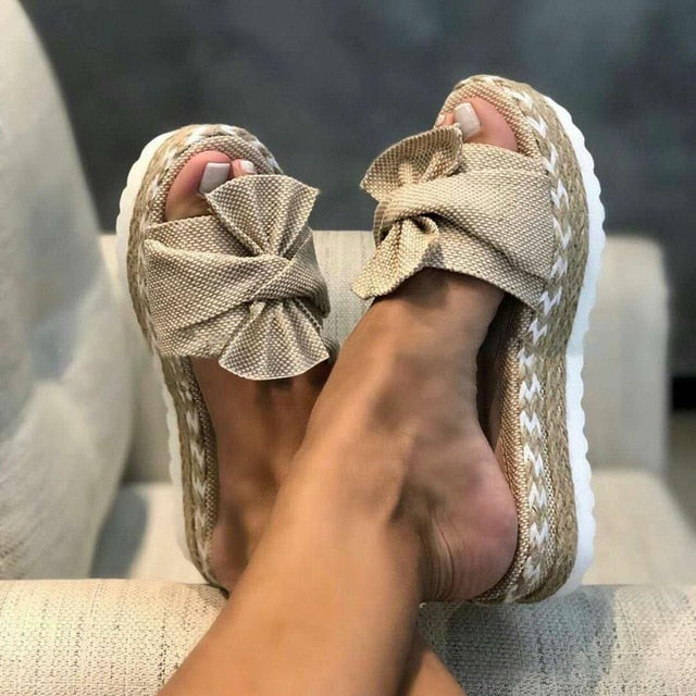 Women Sandals Platform Sandals Shoes Women Bow 2020 Summer Sandals Slipper Indoor Outdoor Flip-flops Beach Shoes Female Slippers