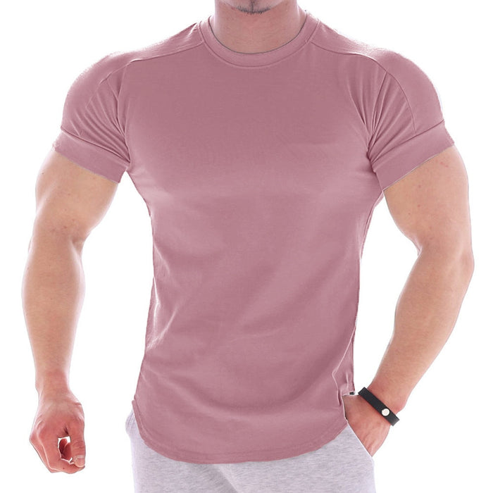 Casual Solid Short sleeve t shirt Men Gym Fitness Sports Cotton T-Shirt Male Bodybuilding Skinny Tee shirt Summer Tops Clothes