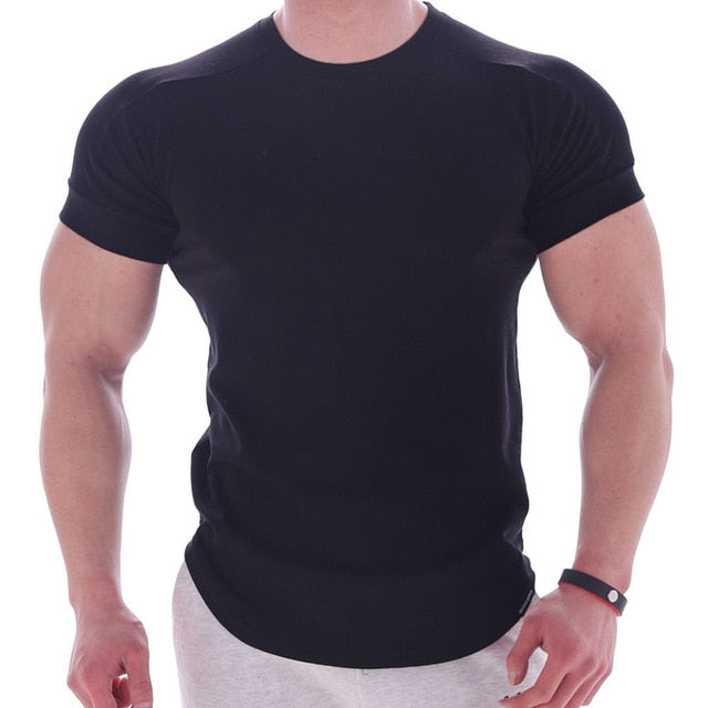 Casual Solid Short sleeve t shirt Men Gym Fitness Sports Cotton T-Shirt Male Bodybuilding Skinny Tee shirt Summer Tops Clothes