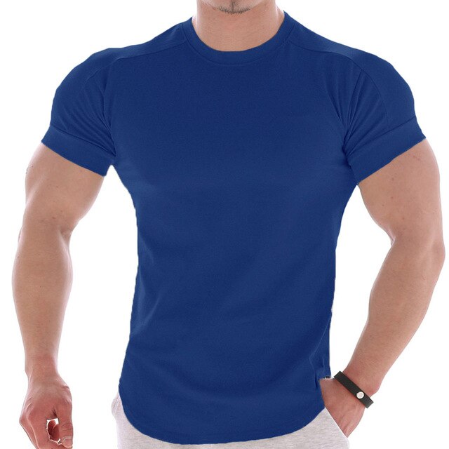 Casual Solid Short sleeve t shirt Men Gym Fitness Sports Cotton T-Shirt Male Bodybuilding Skinny Tee shirt Summer Tops Clothes