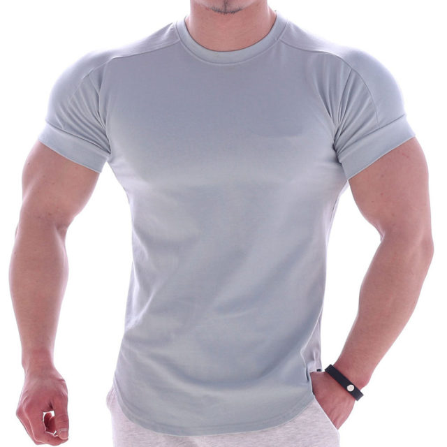 Casual Solid Short sleeve t shirt Men Gym Fitness Sports Cotton T-Shirt Male Bodybuilding Skinny Tee shirt Summer Tops Clothes