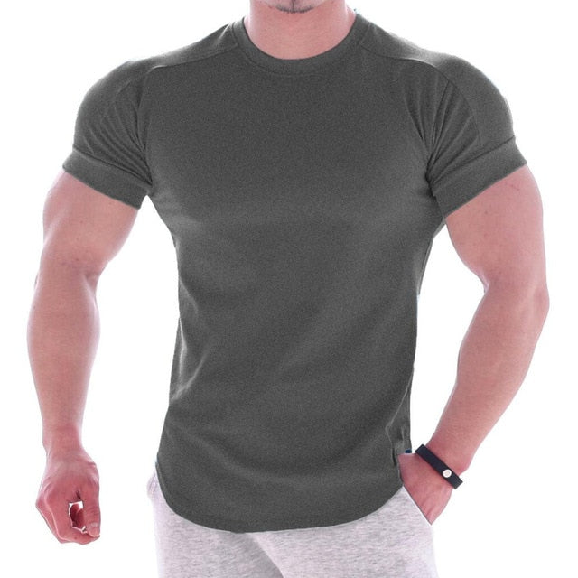 Casual Solid Short sleeve t shirt Men Gym Fitness Sports Cotton T-Shirt Male Bodybuilding Skinny Tee shirt Summer Tops Clothes