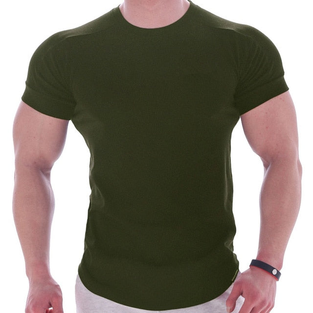 Casual Solid Short sleeve t shirt Men Gym Fitness Sports Cotton T-Shirt Male Bodybuilding Skinny Tee shirt Summer Tops Clothes