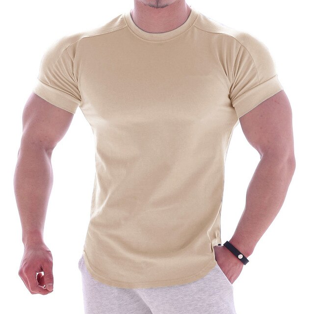 Casual Solid Short sleeve t shirt Men Gym Fitness Sports Cotton T-Shirt Male Bodybuilding Skinny Tee shirt Summer Tops Clothes