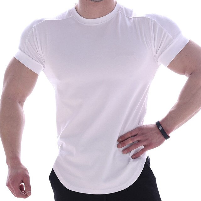 Casual Solid Short sleeve t shirt Men Gym Fitness Sports Cotton T-Shirt Male Bodybuilding Skinny Tee shirt Summer Tops Clothes