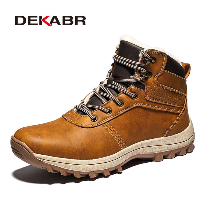 DEKABR Winter Warm Men Boots Genuine Leather Fur Plus Men Snow Boots Handmade Waterproof Working Ankle Boots High Top Men Shoes