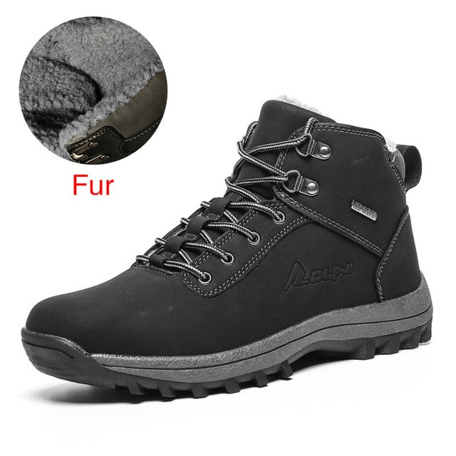 DEKABR Winter Warm Men Boots Genuine Leather Fur Plus Men Snow Boots Handmade Waterproof Working Ankle Boots High Top Men Shoes