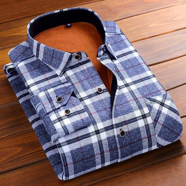 Aoliwen 2020 Fashion Men's Slim Shirts Autumn And Winter Thickening Warm Plaid 24 Colors Male Social Shirt Clothing Size M-5Xl