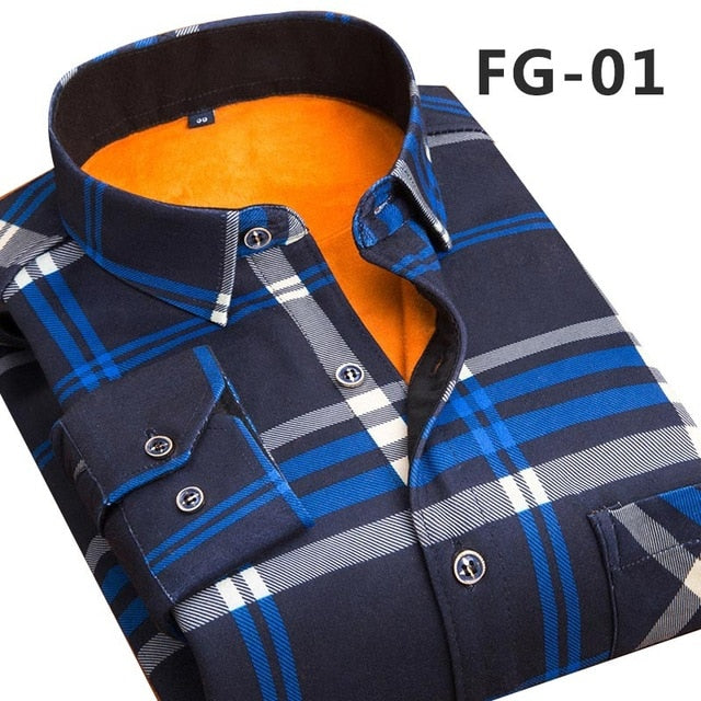 Aoliwen 2020 Fashion Men's Slim Shirts Autumn And Winter Thickening Warm Plaid 24 Colors Male Social Shirt Clothing Size M-5Xl