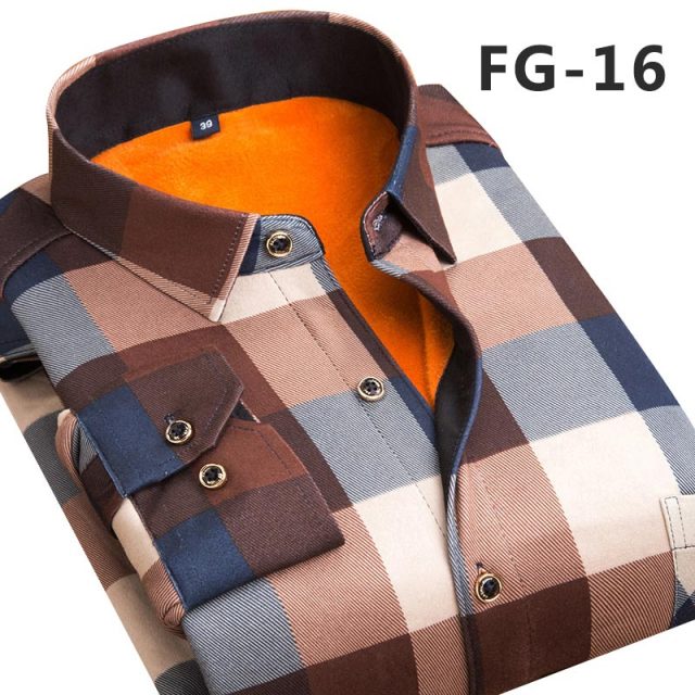 Aoliwen 2020 Fashion Men's Slim Shirts Autumn And Winter Thickening Warm Plaid 24 Colors Male Social Shirt Clothing Size M-5Xl