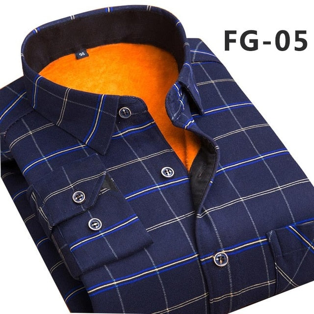 Aoliwen 2020 Fashion Men's Slim Shirts Autumn And Winter Thickening Warm Plaid 24 Colors Male Social Shirt Clothing Size M-5Xl