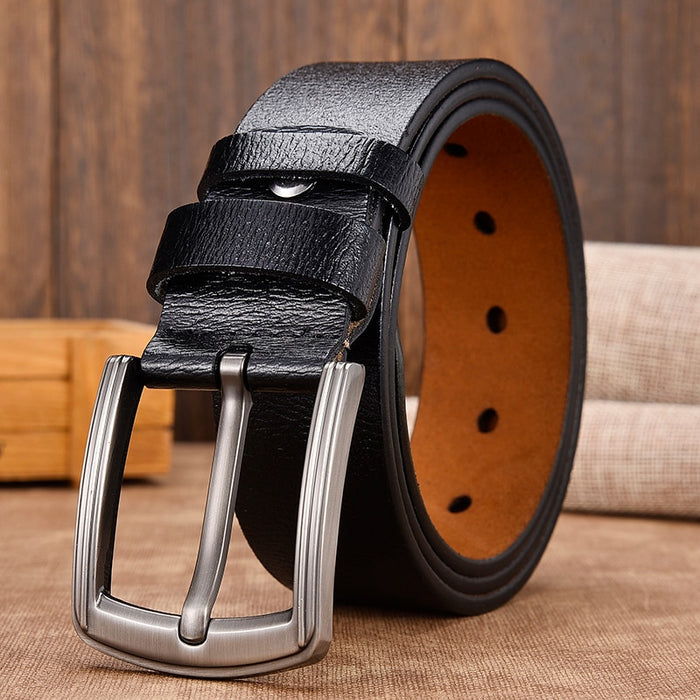 [LFMB]cow genuine leather luxury strap male belts for men new fashion classice vintage pin buckle leather belt male belt men