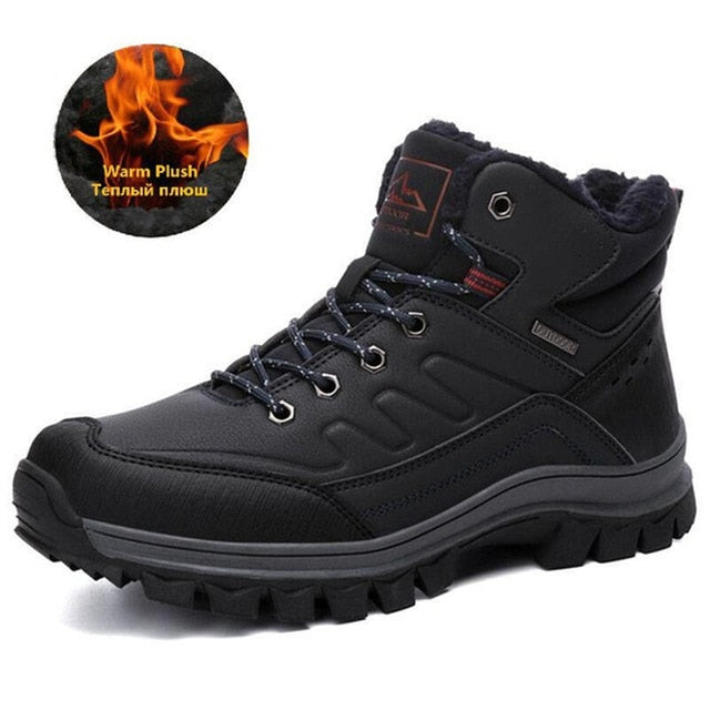 Brand Winter Men Snow Boots Warm Plush Men's Boots Waterproof Leather Ankle Boots Outdoor Non-slip Men's Hiking Boots Sneakers