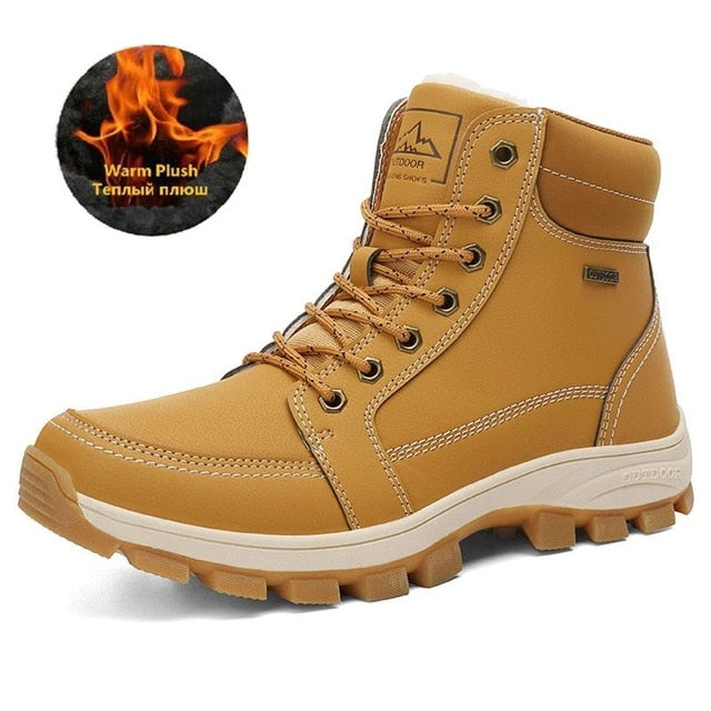 Brand Winter Men Snow Boots Warm Plush Men's Boots Waterproof Leather Ankle Boots Outdoor Non-slip Men's Hiking Boots Sneakers