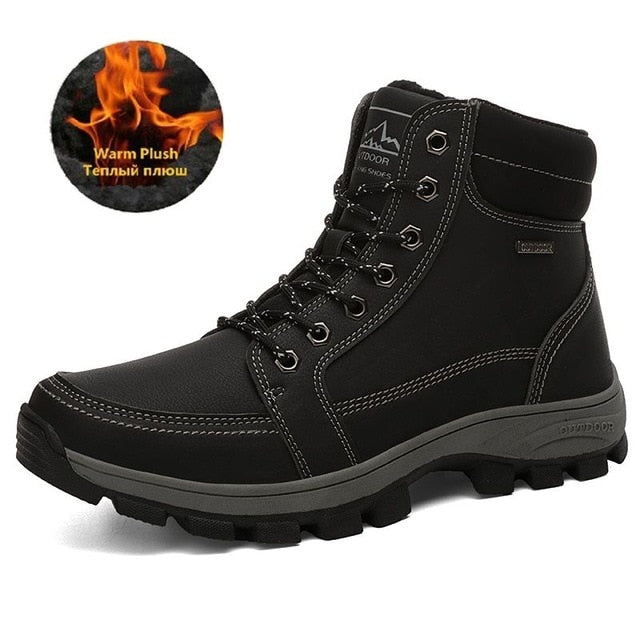 Brand Winter Men Snow Boots Warm Plush Men's Boots Waterproof Leather Ankle Boots Outdoor Non-slip Men's Hiking Boots Sneakers