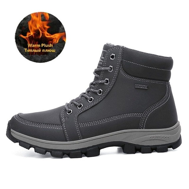 Brand Winter Men Snow Boots Warm Plush Men's Boots Waterproof Leather Ankle Boots Outdoor Non-slip Men's Hiking Boots Sneakers