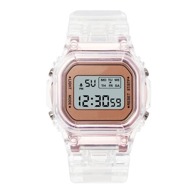 Fashion Men Women Watches Gold Casual Transparent Digital Sport Watch Lover's Gift Clock Children Kid's Wristwatch Female Clock