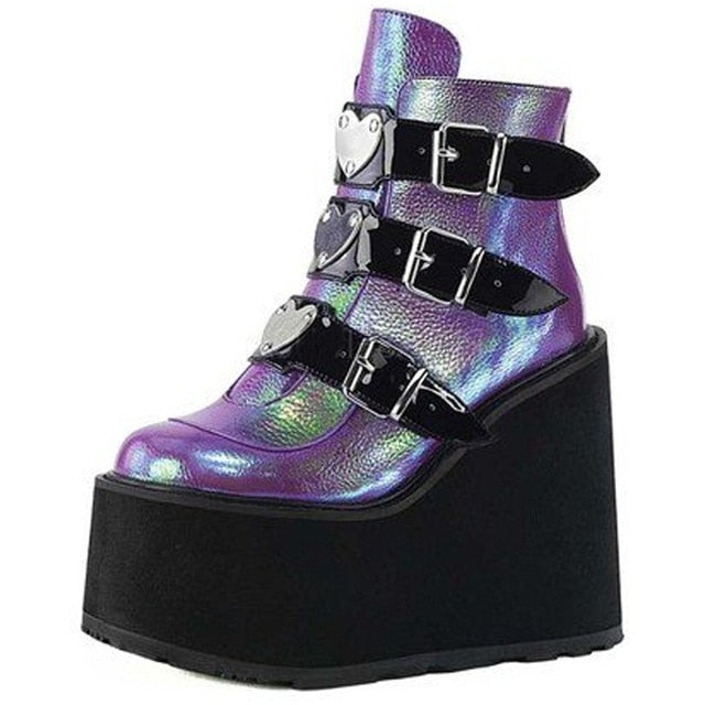 DORATASIA 2020 Brand New Metal Buckle Ankle Boots Women Fashion Punk Female High Platform Boots Wedges High Heels Shoes Woman