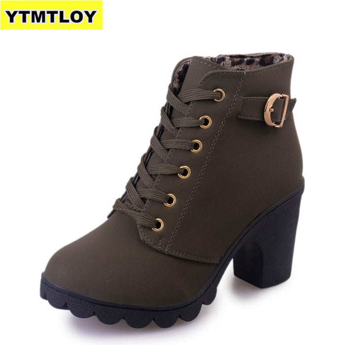 Plus Size 35-43 Winter Casual Women Pumps Warm Ankle Boots Waterproof High Heels Snow 2020 Shoes Botas  Patent  Botas Muje