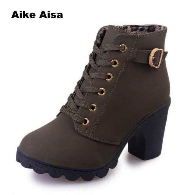 Plus Size 35-43 Winter Casual Women Pumps Warm Ankle Boots Waterproof High Heels Snow 2020 Shoes Botas  Patent  Botas Muje