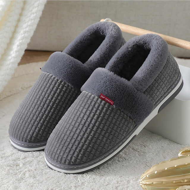 Home Slippers for Men Winter Furry Short Plush Man Slippers Non Slip Bedroom Slippers Couple Soft Indoor Shoes Male