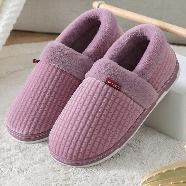 Home Slippers for Men Winter Furry Short Plush Man Slippers Non Slip Bedroom Slippers Couple Soft Indoor Shoes Male