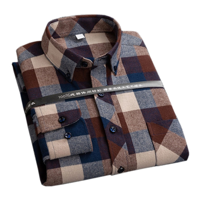 New Plaid Shirts for Male Plus Size Leisure Mens 100% Cotton Winter Warm Flannel Casual Checkered Over Size Shirt long Sleeve