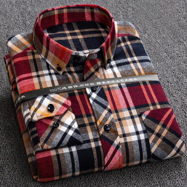 New Plaid Shirts for Male Plus Size Leisure Mens 100% Cotton Winter Warm Flannel Casual Checkered Over Size Shirt long Sleeve