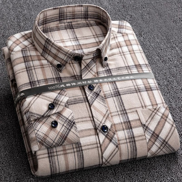 New Plaid Shirts for Male Plus Size Leisure Mens 100% Cotton Winter Warm Flannel Casual Checkered Over Size Shirt long Sleeve