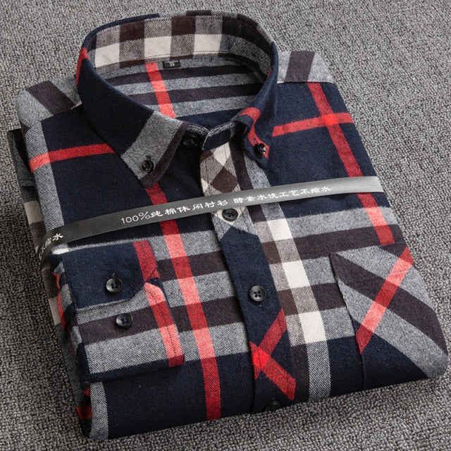 New Plaid Shirts for Male Plus Size Leisure Mens 100% Cotton Winter Warm Flannel Casual Checkered Over Size Shirt long Sleeve