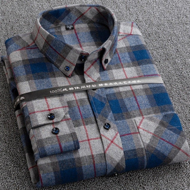 New Plaid Shirts for Male Plus Size Leisure Mens 100% Cotton Winter Warm Flannel Casual Checkered Over Size Shirt long Sleeve