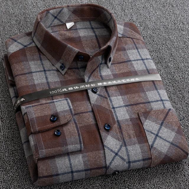 New Plaid Shirts for Male Plus Size Leisure Mens 100% Cotton Winter Warm Flannel Casual Checkered Over Size Shirt long Sleeve