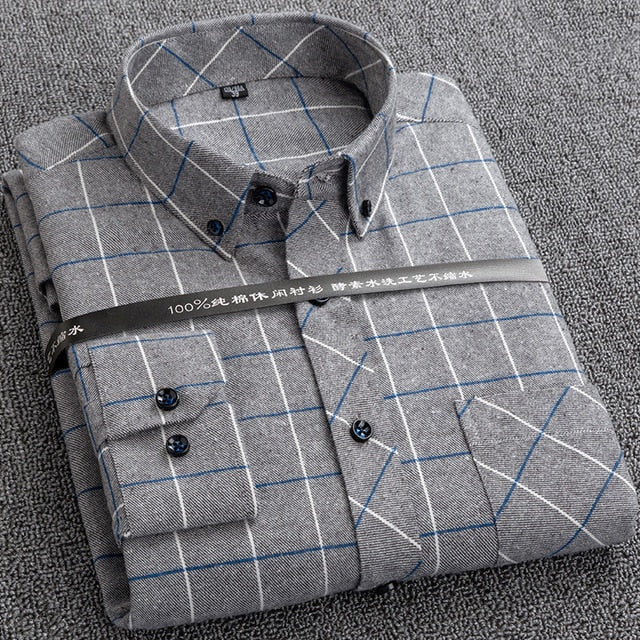 New Plaid Shirts for Male Plus Size Leisure Mens 100% Cotton Winter Warm Flannel Casual Checkered Over Size Shirt long Sleeve