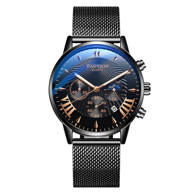 New Men Watches Luxury Famous Brand Men Stainless Steel Mesh Calendar Watch Men Business Luminous Quartz Watch Relogio Masculino