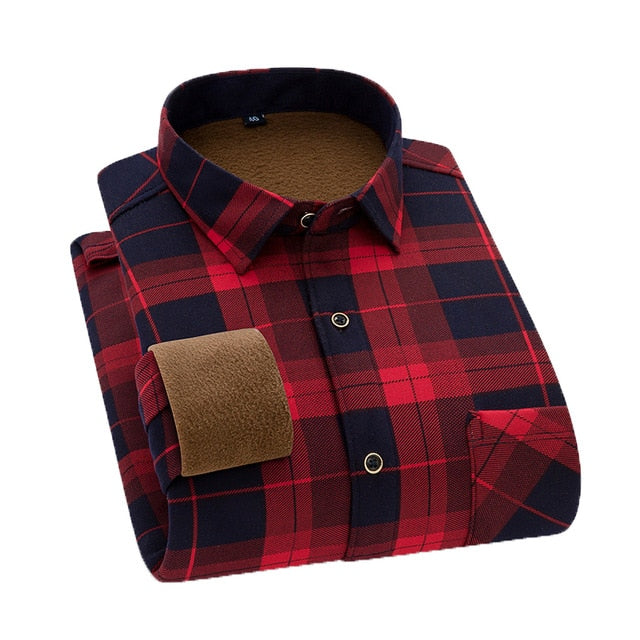 Aoliwen Brand Men's winter warm long-sleeved shirts flannel plaid shirts thickened warm and comfortable shirts large size shirts