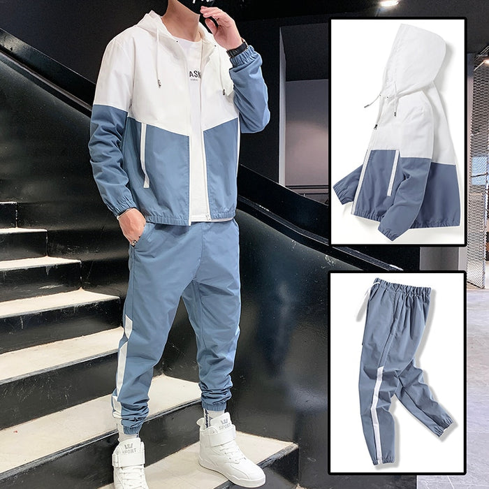 Dropshipping Patchwork Hip Hop Casual Men's Sets 2020 Korean Style 2 Piece Sets Clothes Men Streetwear Fitness Male Tracksuit