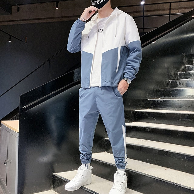 Dropshipping Patchwork Hip Hop Casual Men's Sets 2020 Korean Style 2 Piece Sets Clothes Men Streetwear Fitness Male Tracksuit