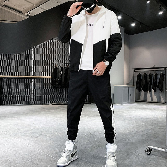 Dropshipping Patchwork Hip Hop Casual Men's Sets 2020 Korean Style 2 Piece Sets Clothes Men Streetwear Fitness Male Tracksuit