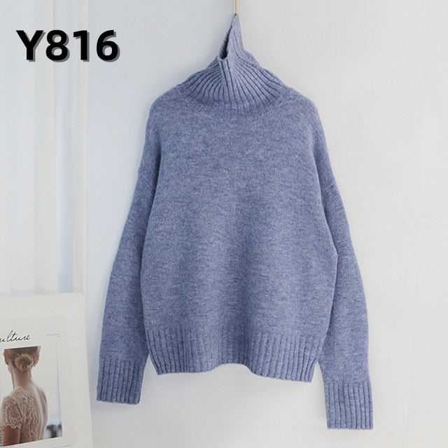 Aachoae Autumn Winter Women Knitted Turtleneck Cashmere Sweater 2020 Casual Basic Pullover Jumper Batwing Long Sleeve Loose Tops