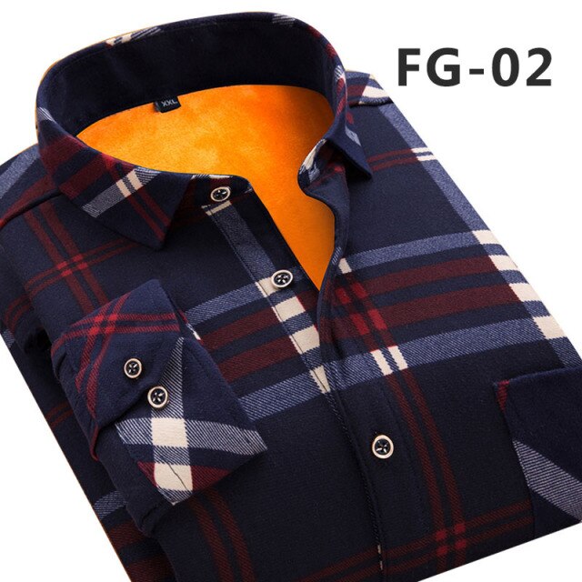 Aoliwen Men's winter Lining wool warm shirt flannel milk silk long sleeve men thicken casual fashion plaid shirt slim fit