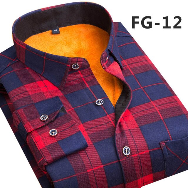 Aoliwen Men's winter Lining wool warm shirt flannel milk silk long sleeve men thicken casual fashion plaid shirt slim fit